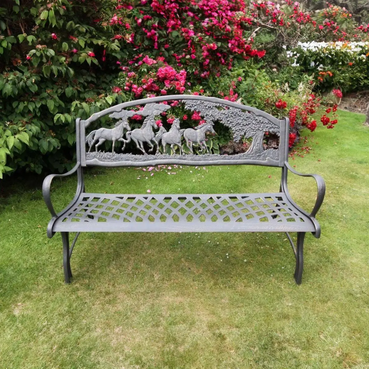 100% Cast Iron Garden Bench With Horses And Tree 3 100% Cast Iron Garden Bench With Horses And Tree