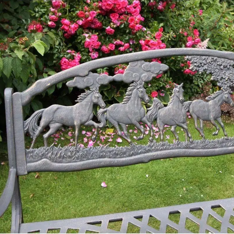 100% Cast Iron Garden Bench With Horses And Tree 4 100% Cast Iron Garden Bench With Horses And Tree - Image 2