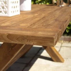 3m Reclaimed Teak Outdoor Open Slatted Cross Leg Table -CHARA Garden Shop 200cm x leg open slatted garden table 4 of 6 7 jpg