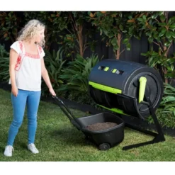 Maze 245 Litre Compost Tumbler + 55 Litre Composting Cart Set -CHARA Garden Shop 2 1 png