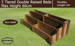60cm High 3 Tiered Double Raised Beds - Blackdown Range - 50cm Wide