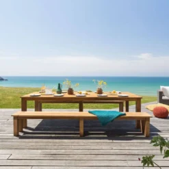 3m 10 Seater Reclaimed Teak Outdoor Open Slatted Table With 2 Backless Benches -CHARA Garden Shop cornish gems sji t oslt 300 2bb 3m open slatted with dining benches. 2 jpg