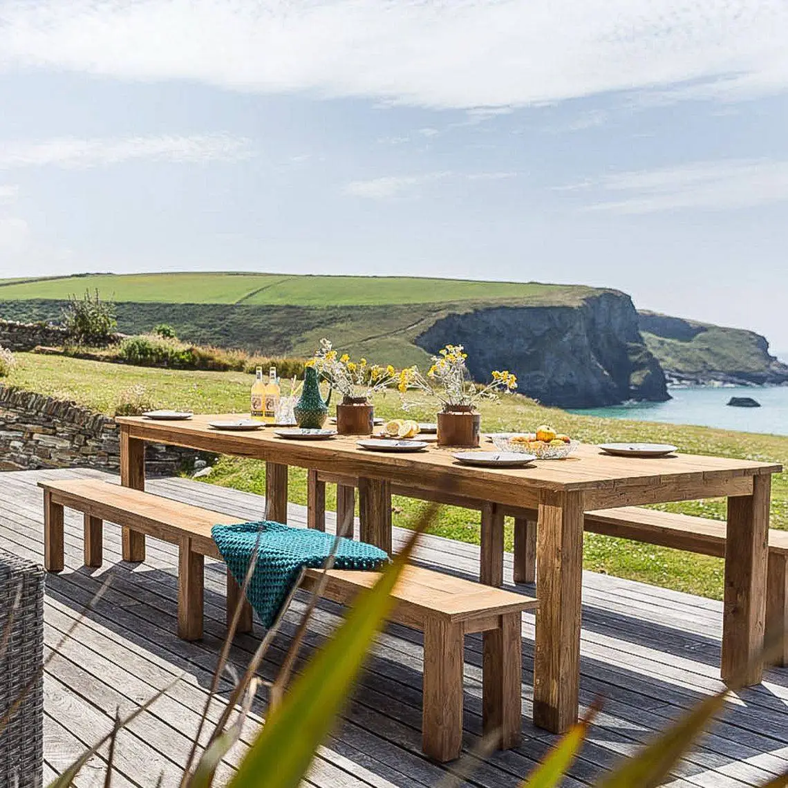 3m 10 Seater Reclaimed Teak Outdoor Open Slatted Table With 2 Backless Benches