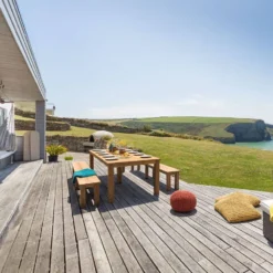 3m 10 Seater Reclaimed Teak Outdoor Open Slatted Table With 2 Backless Benches -CHARA Garden Shop cornish gems sji t oslt 300 2bb 3m open slatted with dining benches jpg