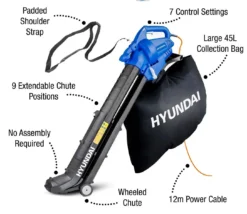 Hyundai Leaf Blower/Vacuum, 12m Cable 45L Bag | HYBV3000E -CHARA Garden Shop hybv3000e infographic 85586 jpg