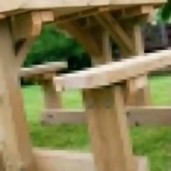 Swedish Redwood Walk Through Picnic Bench -CHARA Garden Shop picninc bench closeup jpg