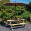 Rowlinson 6ft Hardwood Picnic Table With Grey Parasol & Base -CHARA Garden Shop ptse18grypb 6ftpicnicgryparasolbase 01 jpg