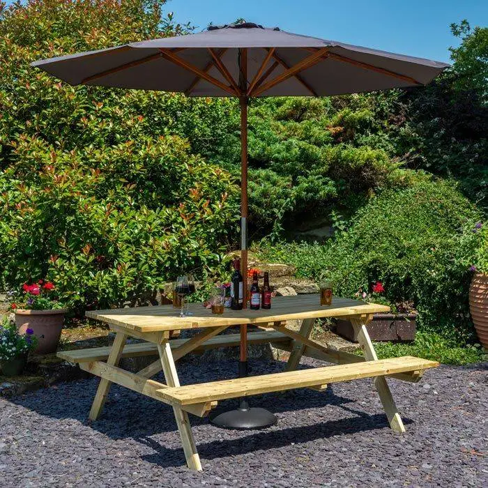 Rowlinson 6ft Hardwood Picnic Table With Grey Parasol & Base 3 Rowlinson 6ft Hardwood Picnic Table With Grey Parasol & Base